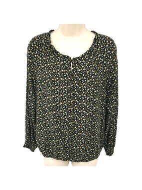 Maurices Black Floral Long Sleeve Button-Front Blouse Womens Small 100% Rayon